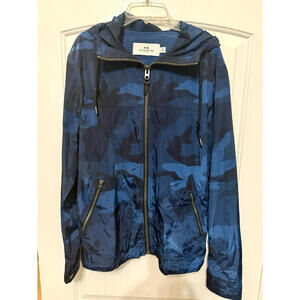 COACH Men's Nylon Trainer Hooded Windbreaker Jacket Blue Camo F26812 Size Small